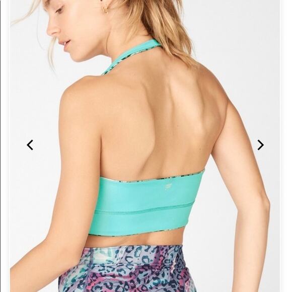 Fabletics Harlow Halter Reversible Sports Bra Dunes Lunar Blue Sz. L/10 NEW - Picture 4 of 10